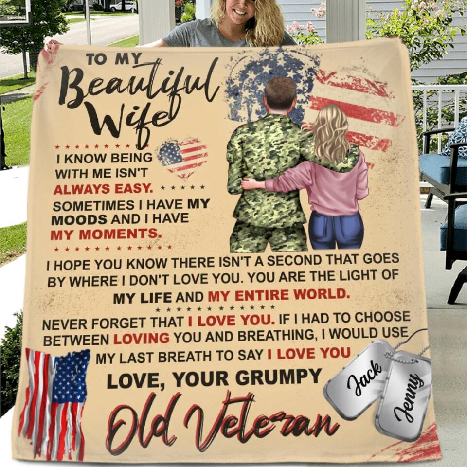 Personalized My Wife Fleece Throw Blanket/Quilt - Gift Idea For Veteran's Wife/Gift For Her/ Mother's Day Gift For Wife From Husband