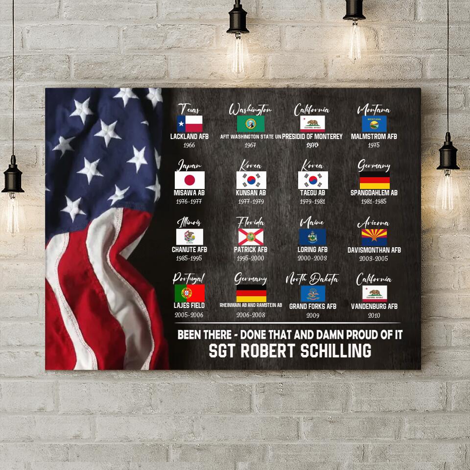 Personalized Veteran Canvas - Gift Idea For Veteran - Up to 16 Bases - Been There Done That And Damn Proud Of It