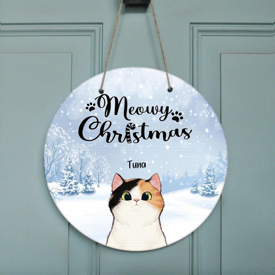 Personalized Christmas Cat Door Sign - Best Gift Ideas For Christmas and Cat Lovers - Meowy Christmas - TW5J6V