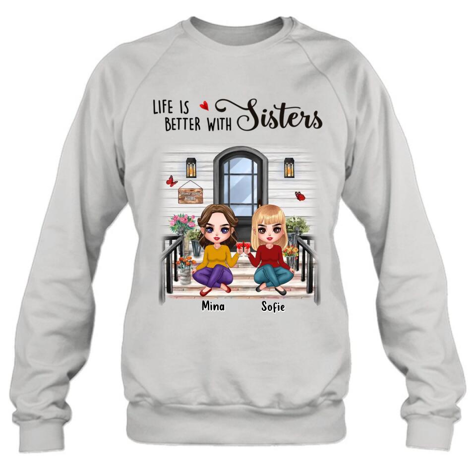 Personalized Besties Front Porch T-shirt/Long Sleeve/Sweatshirt/Hoodie - Up to 5 Women - Gift Idea For Friends/Besties/Sisters - Life Is Better With Sisters
