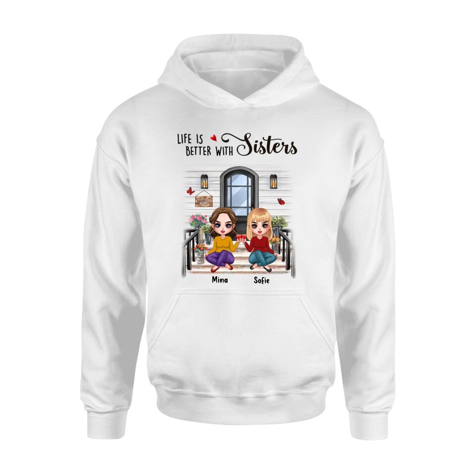 Personalized Besties Front Porch T-shirt/Long Sleeve/Sweatshirt/Hoodie - Up to 5 Women - Gift Idea For Friends/Besties/Sisters - Life Is Better With Sisters