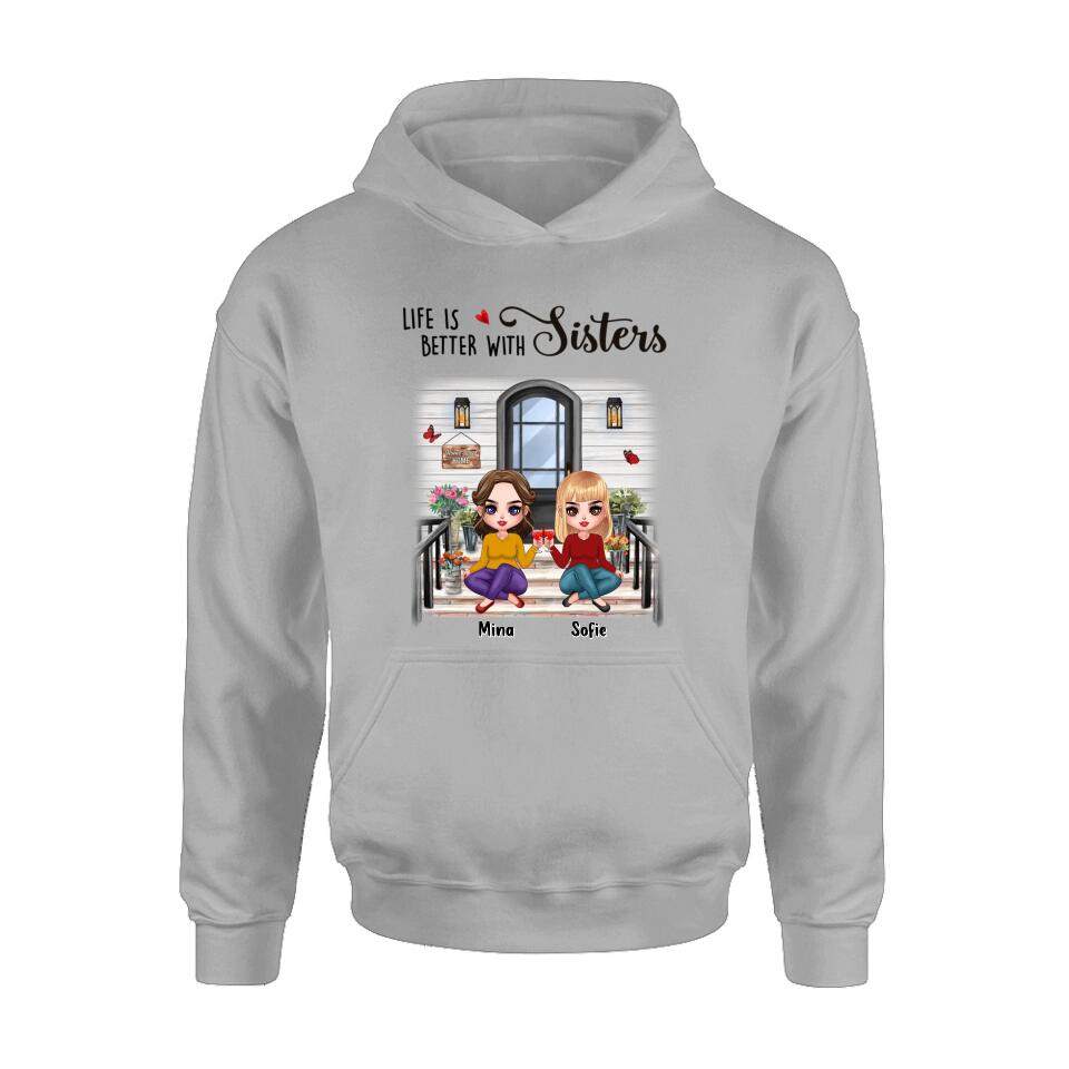 Personalized Besties Front Porch T-shirt/Long Sleeve/Sweatshirt/Hoodie - Up to 5 Women - Gift Idea For Friends/Besties/Sisters - Life Is Better With Sisters