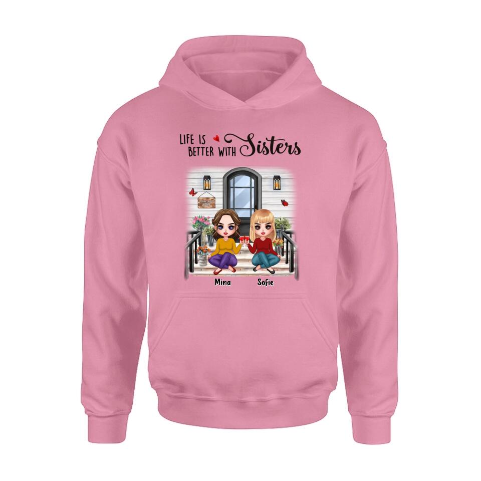 Personalized Besties Front Porch T-shirt/Long Sleeve/Sweatshirt/Hoodie - Up to 5 Women - Gift Idea For Friends/Besties/Sisters - Life Is Better With Sisters