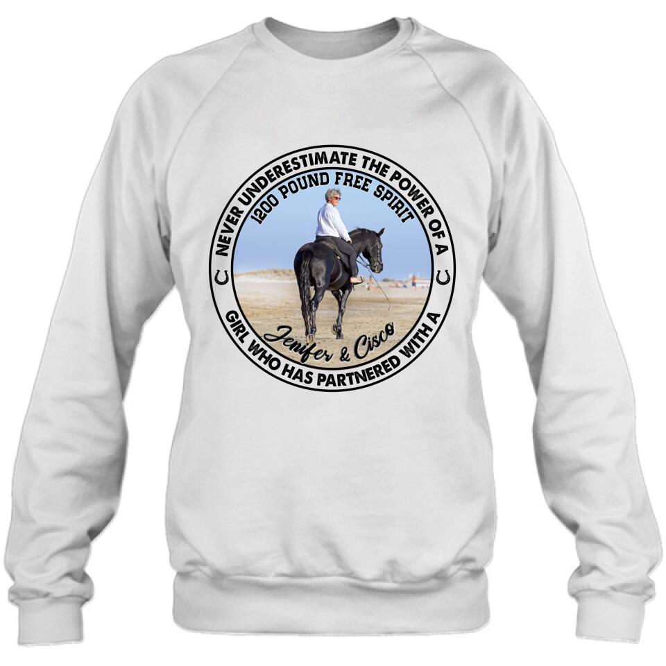 Personalized Horse Girl T-shirt/Long Sleeve/Sweatshirt/Hoodie - Gift Idea For Horse Lover - Never Underestimate The Power Of A Girl Who Has Partnered With A 1200 Pound Free Spirit