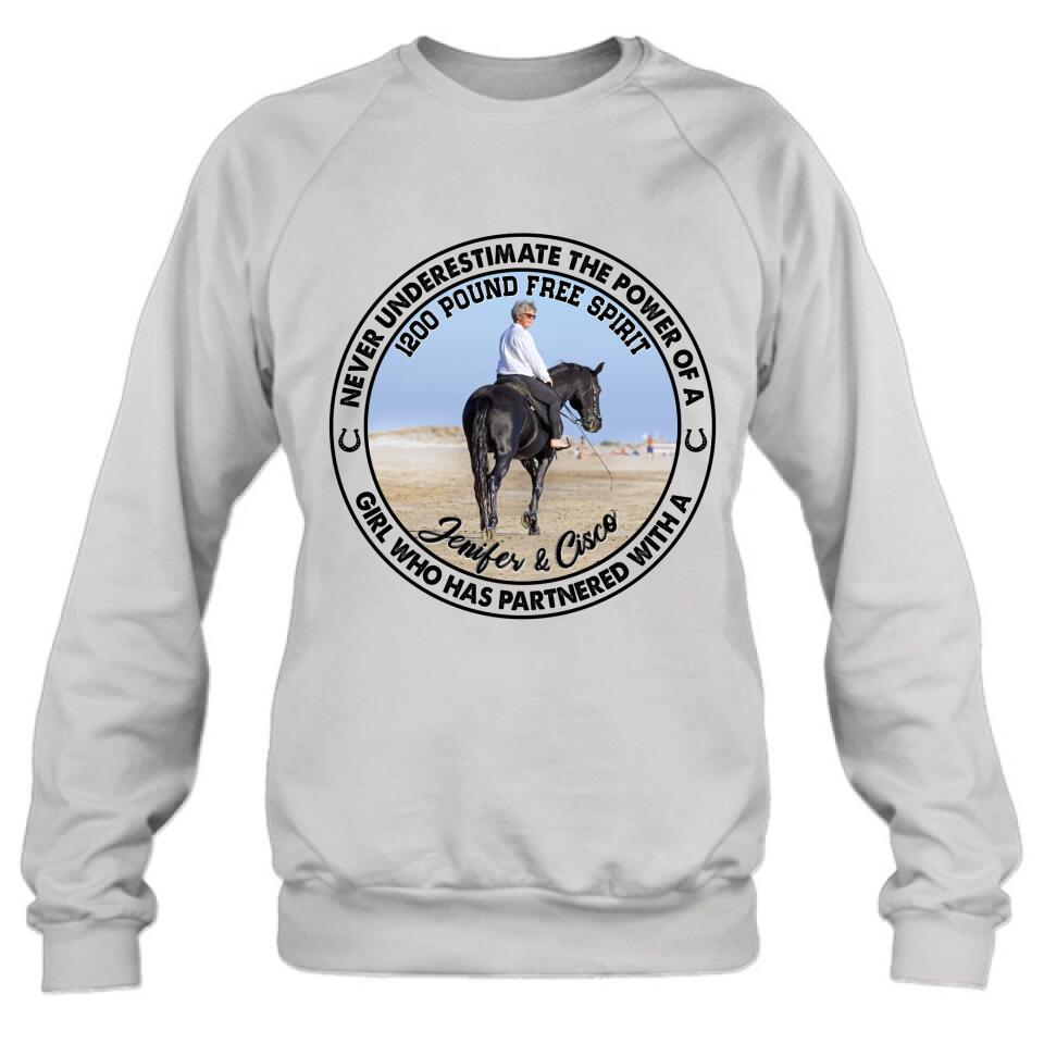 Personalized Horse Girl T-shirt/Long Sleeve/Sweatshirt/Hoodie - Gift Idea For Horse Lover - Never Underestimate The Power Of A Girl Who Has Partnered With A 1200 Pound Free Spirit
