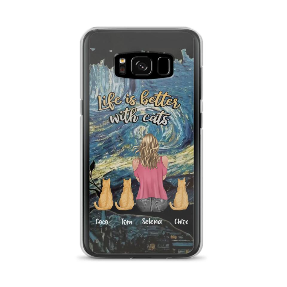 Custom Personalized Cat Mom Phone Case - Upto 3 Cats - Birthday, Loving Gift For Cat & Dog Lover, Pet Owner, Pet Mom, Pet Dad - Life Is Better With Cats - Case For iPhone And Samsung