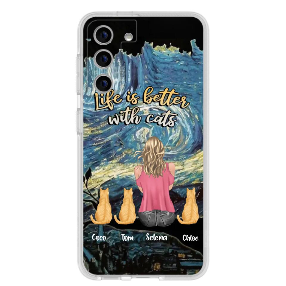 Custom Personalized Cat Mom Phone Case - Upto 3 Cats - Birthday, Loving Gift For Cat & Dog Lover, Pet Owner, Pet Mom, Pet Dad - Life Is Better With Cats - Case For iPhone And Samsung