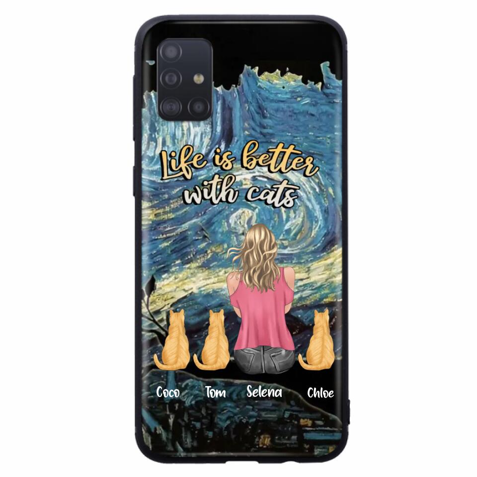 Custom Personalized Cat Mom Phone Case - Upto 3 Cats - Birthday, Loving Gift For Cat & Dog Lover, Pet Owner, Pet Mom, Pet Dad - Life Is Better With Cats - Case For iPhone And Samsung