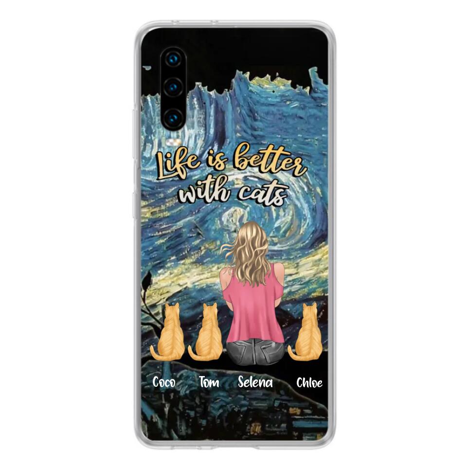 Personalized Cat Mom Phone Case - Up to 3 Cats - Birthday, Loving Gift For Cat & Dog Lover, Pet Owner, Pet Mom, Pet Dad - Life Is Better With Cats - Case For Xiaomi, Oppo And Huawei