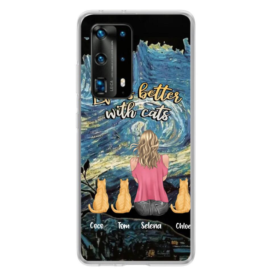 Personalized Cat Mom Phone Case - Up to 3 Cats - Birthday, Loving Gift For Cat & Dog Lover, Pet Owner, Pet Mom, Pet Dad - Life Is Better With Cats - Case For Xiaomi, Oppo And Huawei