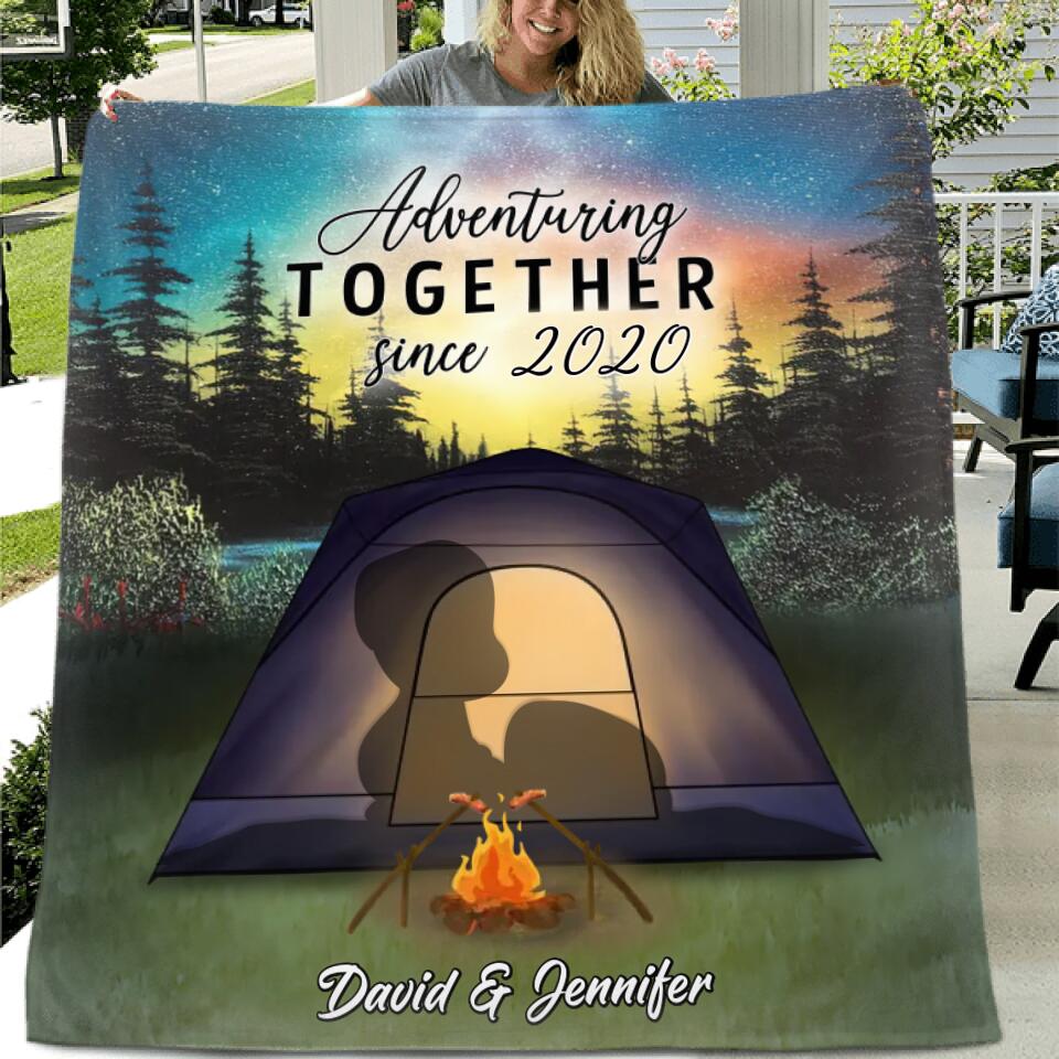 Personalized Camping Silhouette Fleece/Quilt Blanket - Gift For Camping Lovers/Couple/Husband and Wife - Adventure together since 2020
