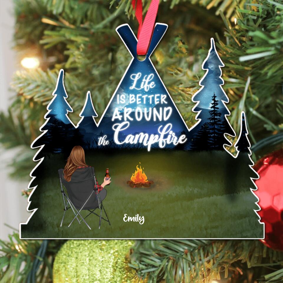 Personalized Night Camping Tent Ornament - Man/Woman/Couple with Up to 4 Kids - Best Gift For Camping Lover - Life Is Better Around The Campfire