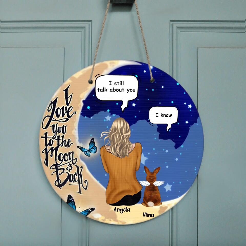 Personalized Memorial Rabbit Door Sign - Up to 4 Rabbits - Memorial Gift For Rabbit Lovers - I Love You To The Moon & Back