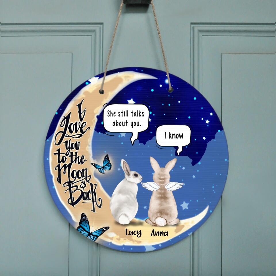 Personalized Rabbit Moon Memorial Cirlcle Wall Art - Up to 5 Rabbits - Memorial Gift Idea - I Love You To The Moon & Back