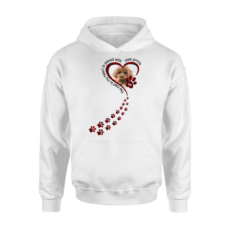 Personalized Memorial Dog Shirt - Upload Photo - Memorial Gift Idea For Loss Of Pet - The Road To My Heart Is Paved With Paw Prints