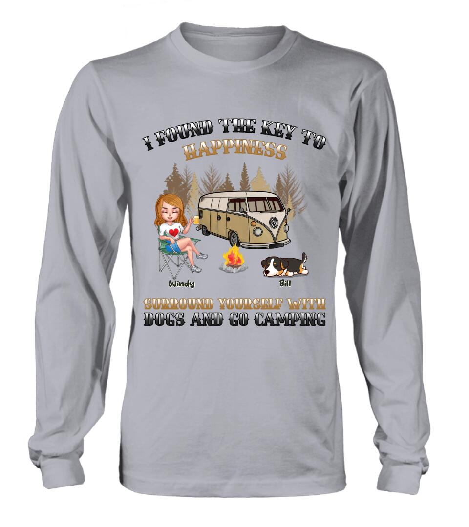 Personalized Dog Camping Queen T-Shirt/Hoodie/Long Sleeve/Sweatshirt - Gift Idea For Camping Lovers/Friends/Dog Mom - Up to 5 Dogs - I Found The Key To Happiness