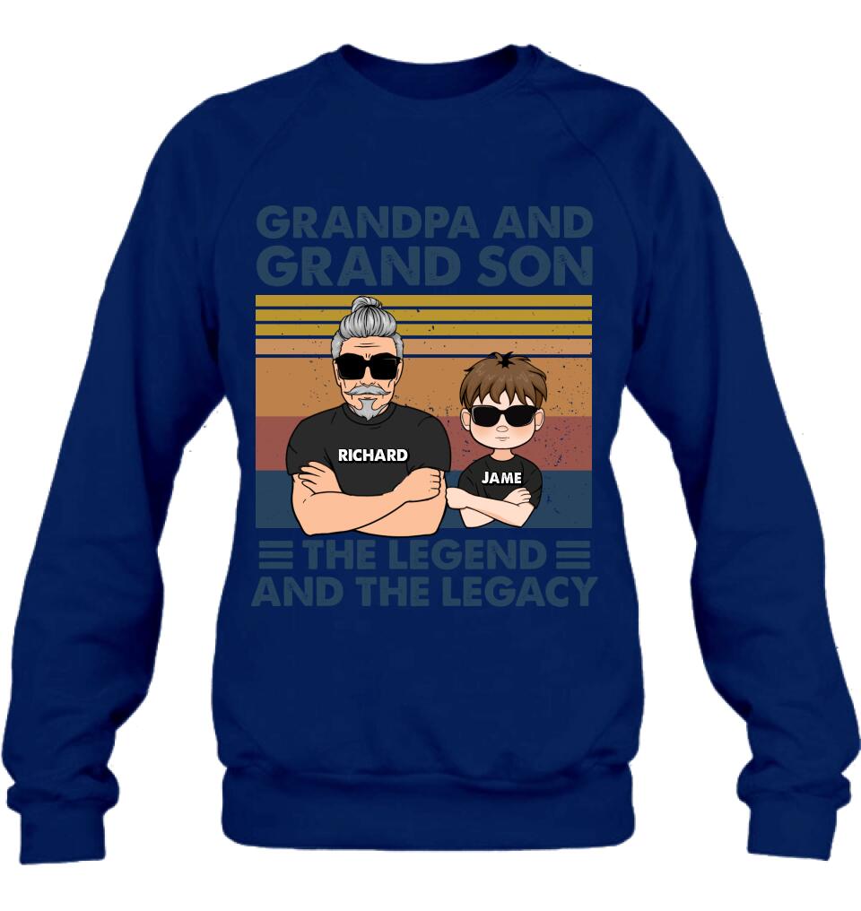 Personalized Grandpa Unisex T-shirt/Long Sleeve/Sweatshirt/Pullover Hoodie - Gift Idea For Grandpa/Grandson/Father's Day - Grandpa And Grand Son The Legend And The Legacy