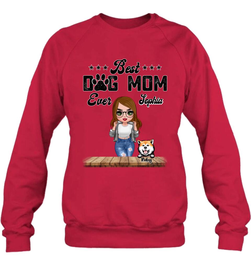 Personalized Dog Mom Front Shirt/Pullover Hoodie - Gifts For Dog Lover With Up to 4 Dogs - Best Dog Mom Ever