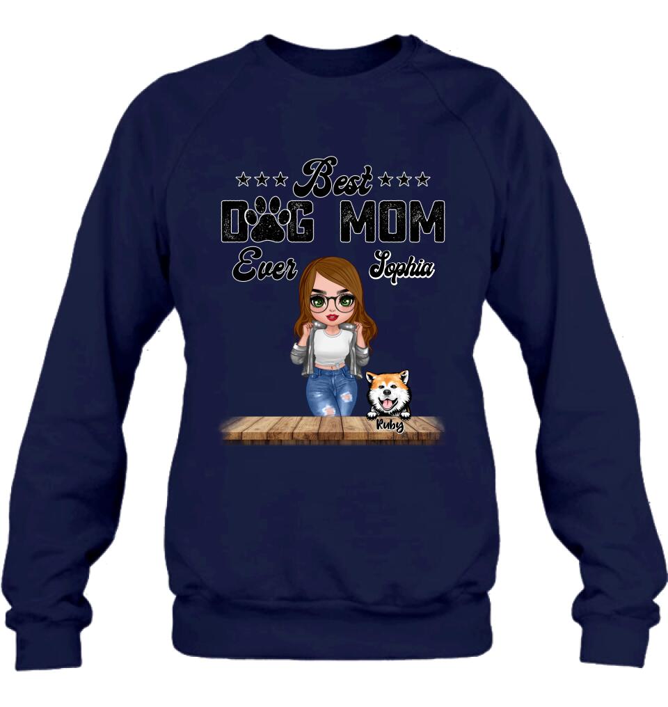 Personalized Dog Mom Front Shirt/Pullover Hoodie - Gifts For Dog Lover With Up to 4 Dogs - Best Dog Mom Ever