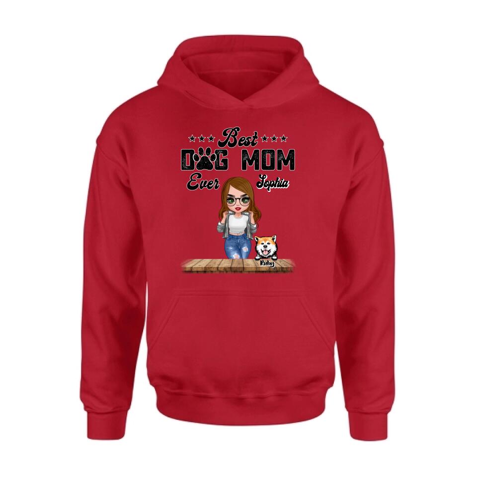Personalized Dog Mom Front Shirt/Pullover Hoodie - Gifts For Dog Lover With Up to 4 Dogs - Best Dog Mom Ever