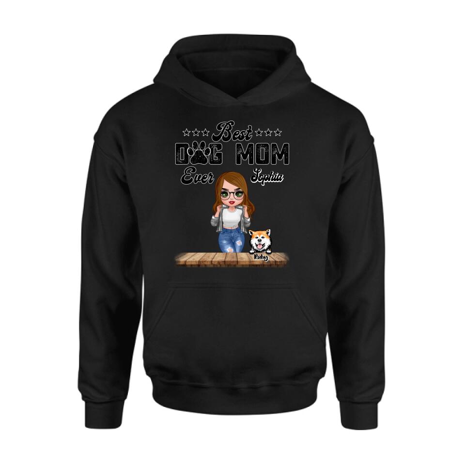 Personalized Dog Mom Front Shirt/Pullover Hoodie - Gifts For Dog Lover With Up to 4 Dogs - Best Dog Mom Ever