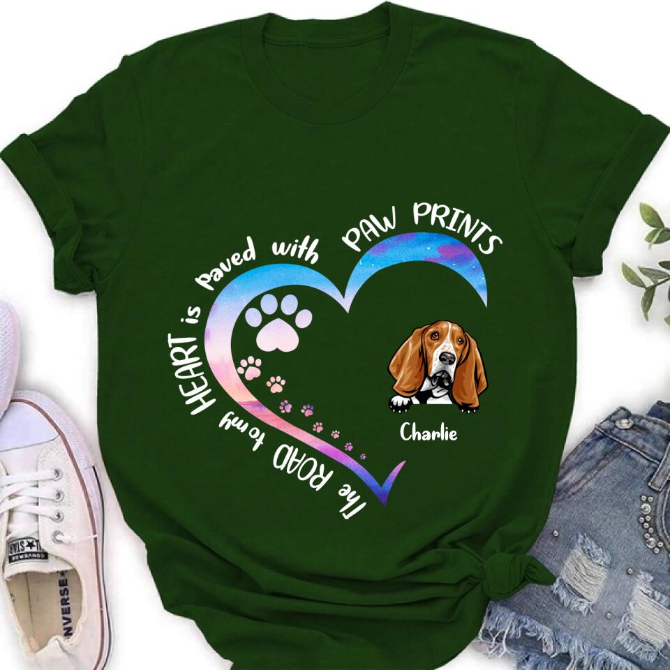 Personalized Dog Shirt/Pullover Hoodie - Up to 3 Dogs - Gift Idea For Dog Lover - The Road To My Heart Is Paved With Paw Prints