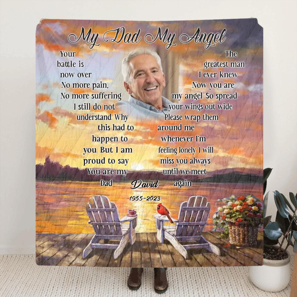 Personalized Memorial Photo Fleece Throw Blanket/Quilt - Father's Day Gift Idea For Husband - My Angel