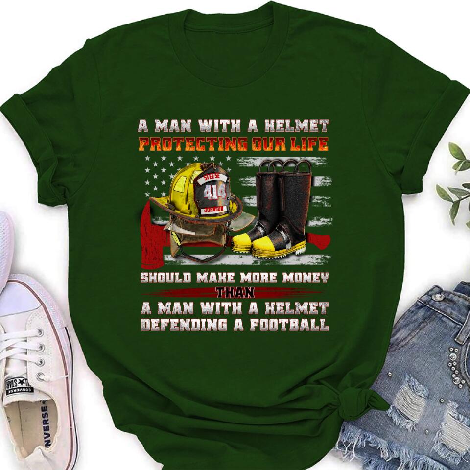 Personalized Firefighter Shirt/Hoodie - Gift Idea For Firefighter, Father's Day - A Man With A Helmet Protecting Our Life