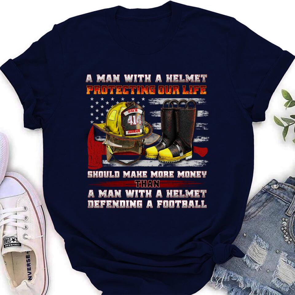 Personalized Firefighter Shirt/Hoodie - Gift Idea For Firefighter, Father's Day - A Man With A Helmet Protecting Our Life