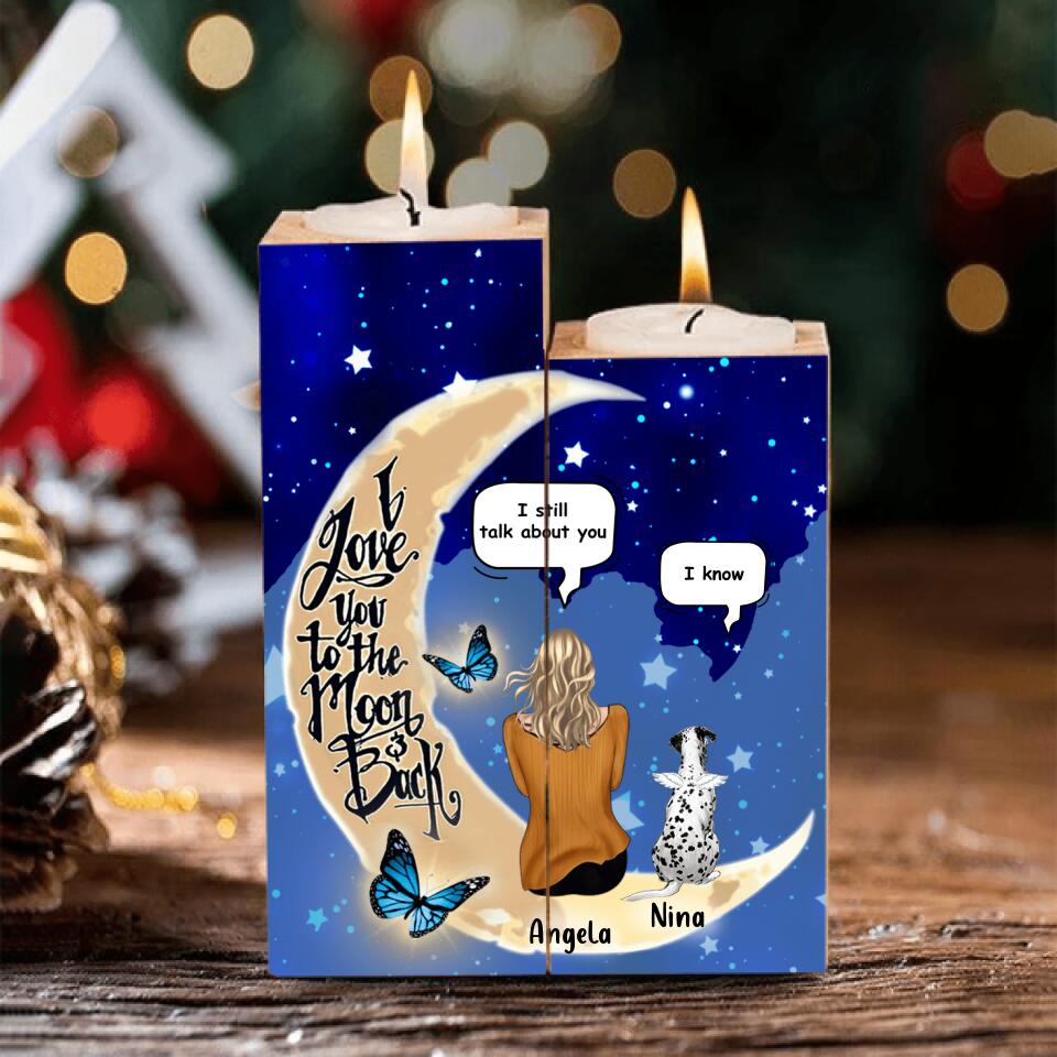 Personalized Memorial Pet Moon Candle Holder - Up to 4 Pets - Best Gift For Dog/Cat Lover - I Love You To The Moon & Back