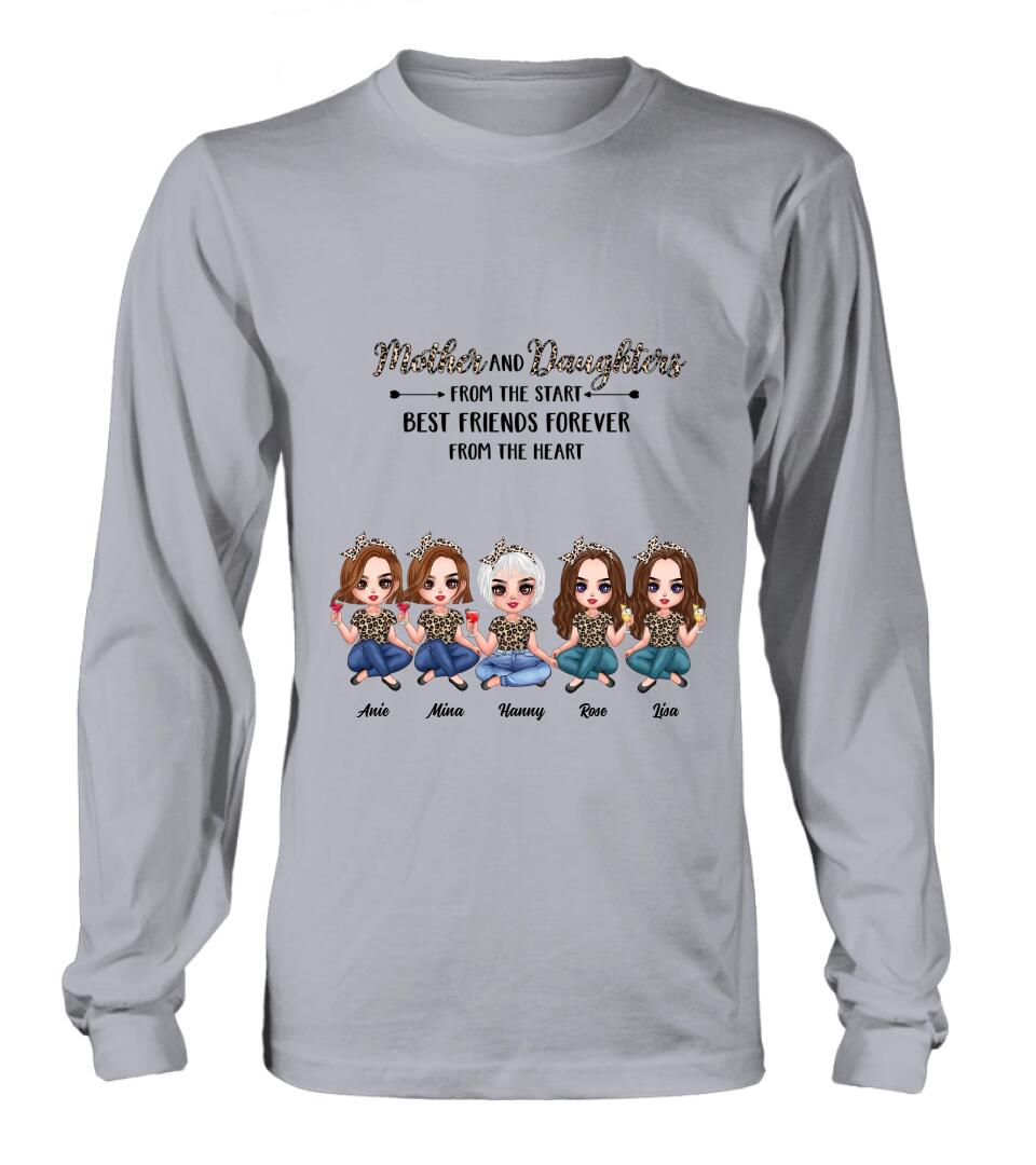 Personalized Mom Leopard Unisex T-shirt/Hoodie/Long Sleeve/Sweatshirt - Up to 4 Daughters - Gift Idea for Mother's Day - Mother And Daughter From The Start Best Friends Forever From The Heart
