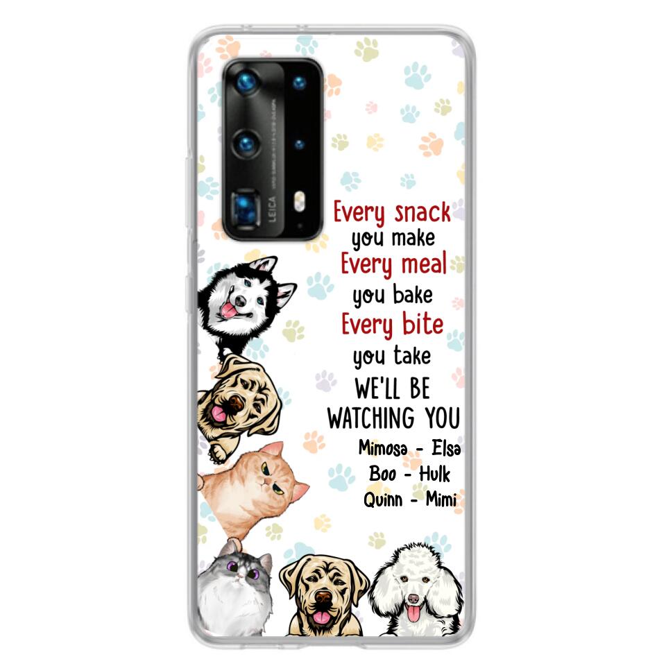 Personalized Pets Phone Case - Up to 6 Dogs/Cats - Mother's Day Gift for Dog/Cat Lovers - Every Snack You Make Every Meal You Bake Every Bite You Take We'll Be Watching You - Case for Xiaomi/Huawei/Oppo