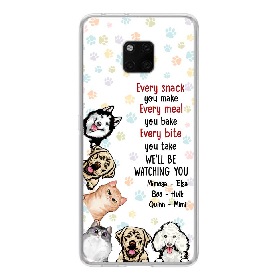 Personalized Pets Phone Case - Up to 6 Dogs/Cats - Mother's Day Gift for Dog/Cat Lovers - Every Snack You Make Every Meal You Bake Every Bite You Take We'll Be Watching You - Case for Xiaomi/Huawei/Oppo