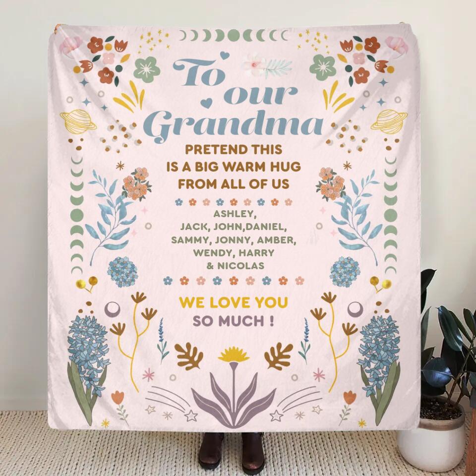 Personalized Grandma Fleece Throw Blanket/Quilt - Mother's Day Gift Idea for Grandma - Pretend This Is A Big Warm Hug From All Of Us