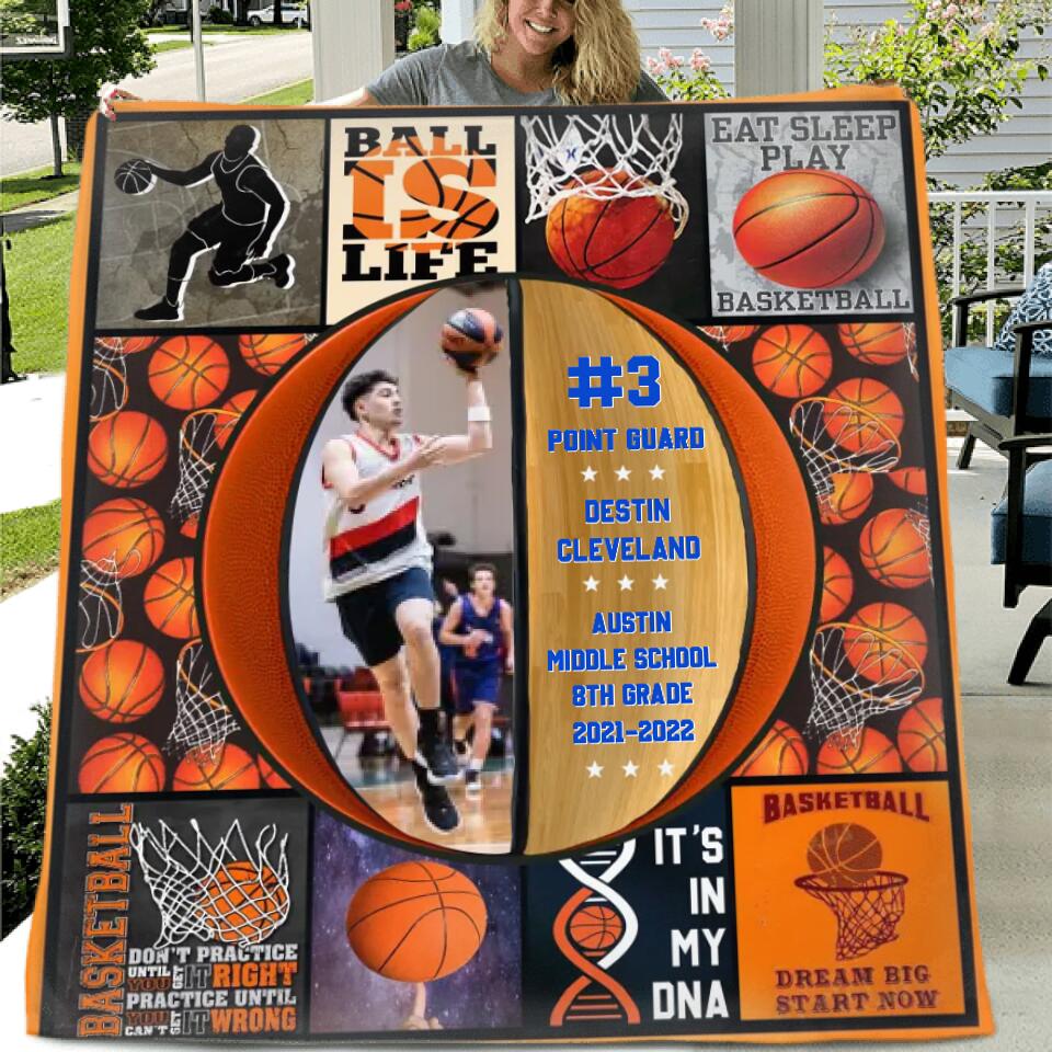 Personalized Basketball Quilt/Fleece Throw Blanket - Upload Photo - Gift Idea For Basketball Lovers/Son/Grandson - Ball Is Life