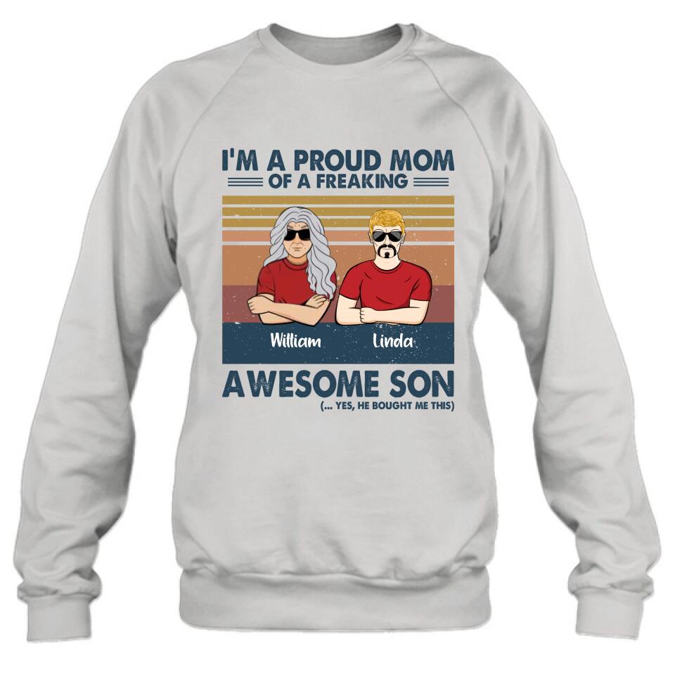Personalized Parent With Children Shirt/Long Sleeve/Hoodie/Sweatshirt - Gift Idea For Mother's Day/Father's Day - Up to 4 Children - I'm A Proud Mom Of A Freaking Awesome Son