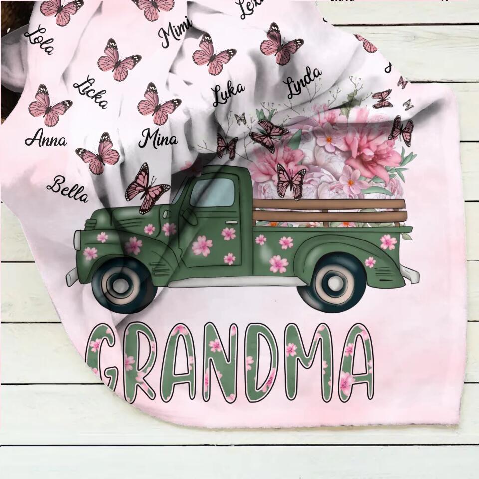 Personalized Nana Fleece Throw Blanket - Gift Idea For Grandma/Mother's Day - Up to 12 Butterflies - Grandma