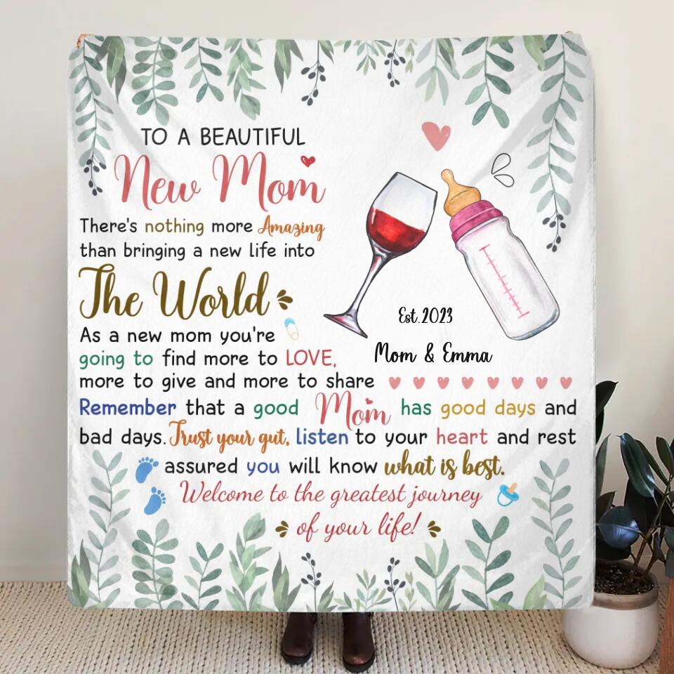 Personalized New Mom Fleece Blanket - Mother's Day Gift For Mom - To A Beautiful New Mom