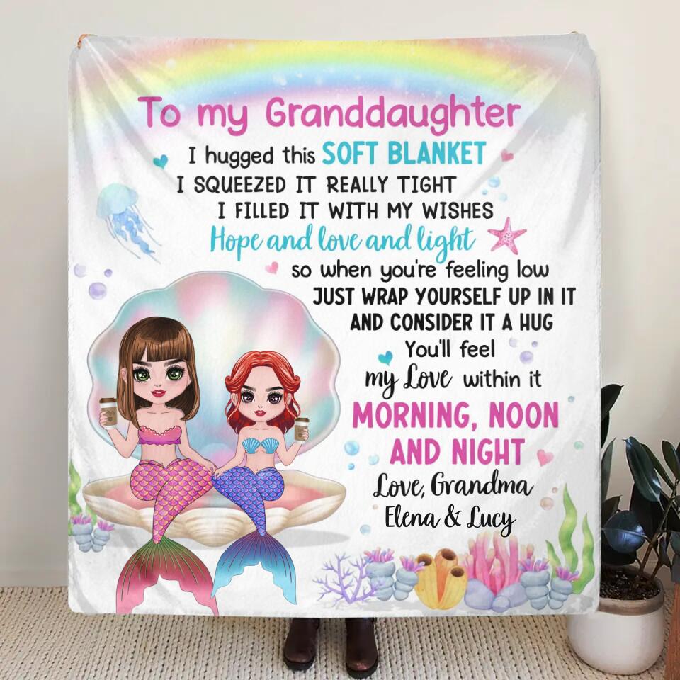 Personalized Mermaid Grandma & Granddaughter Quilt/Fleece Throw Blanket - Gift Idea For Mermaid Lover - To My Granddaughter I Hugged This Soft Blanket