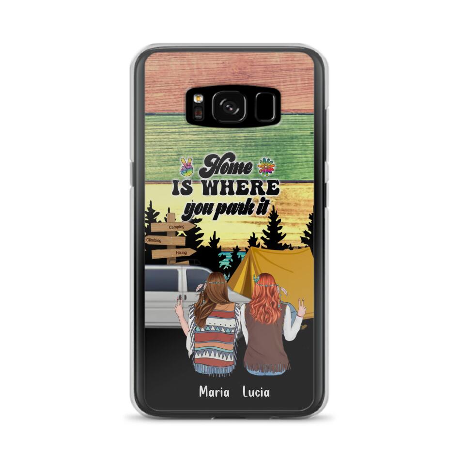 Custom Personalized Hippie Friends Phone Case - Gift Idea For Hippie Lovers - Up to 3 Girls - Home Is Where You Park It - Case For iPhone & Samsung