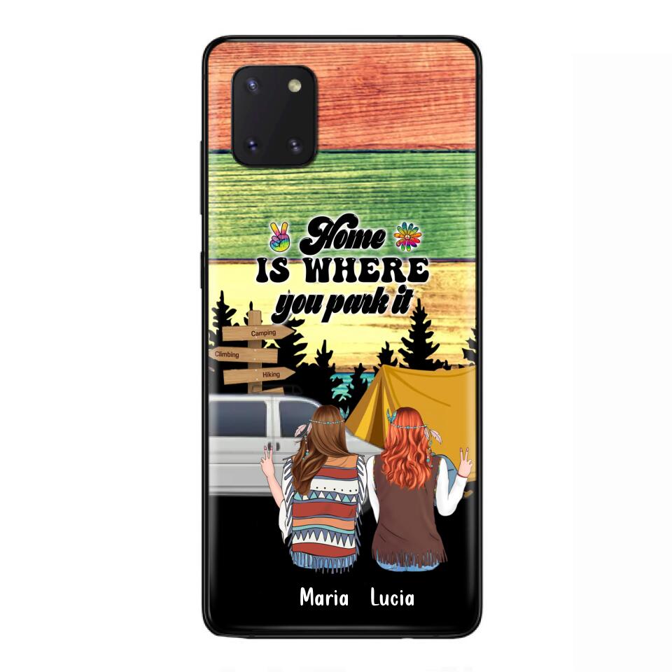 Custom Personalized Hippie Friends Phone Case - Gift Idea For Hippie Lovers - Up to 3 Girls - Home Is Where You Park It - Case For iPhone & Samsung