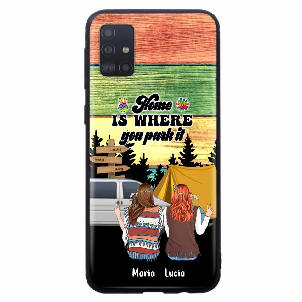 Custom Personalized Hippie Friends Phone Case - Gift Idea For Hippie Lovers - Up to 3 Girls - Home Is Where You Park It - Case For iPhone & Samsung