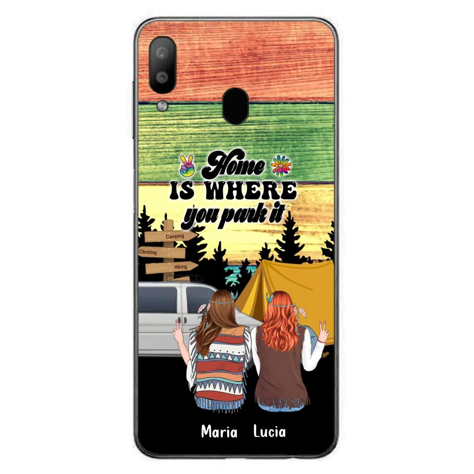 Custom Personalized Hippie Friends Phone Case - Gift Idea For Hippie Lovers - Up to 3 Girls - Home Is Where You Park It - Case For iPhone & Samsung