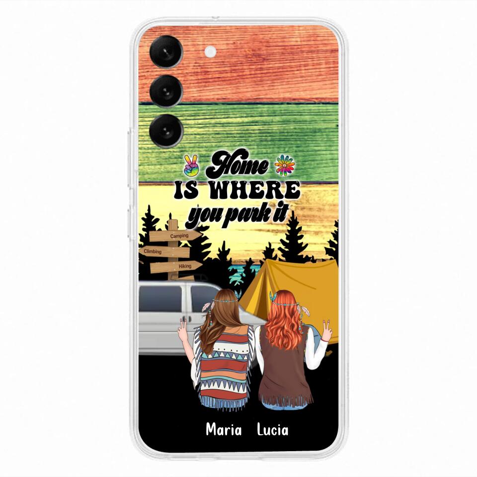Custom Personalized Hippie Friends Phone Case - Gift Idea For Hippie Lovers - Up to 3 Girls - Home Is Where You Park It - Case For iPhone & Samsung