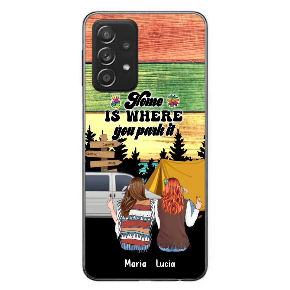 Custom Personalized Hippie Friends Phone Case - Gift Idea For Hippie Lovers - Up to 3 Girls - Home Is Where You Park It - Case For iPhone & Samsung