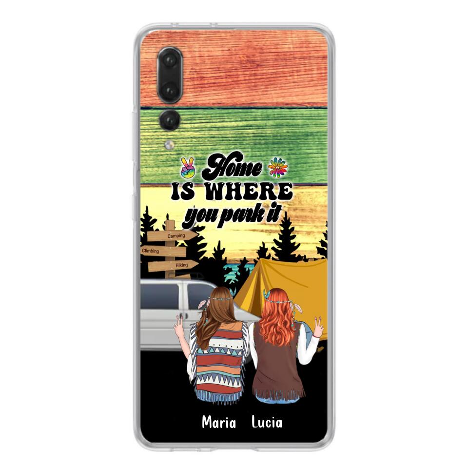 Custom Personalized Hippie Friends Phone Case - Gift Idea For Hippie Lovers - Up to 3 Girls - Home Is Where You Park It - Case For Oppo, Xiaomi & Huawei