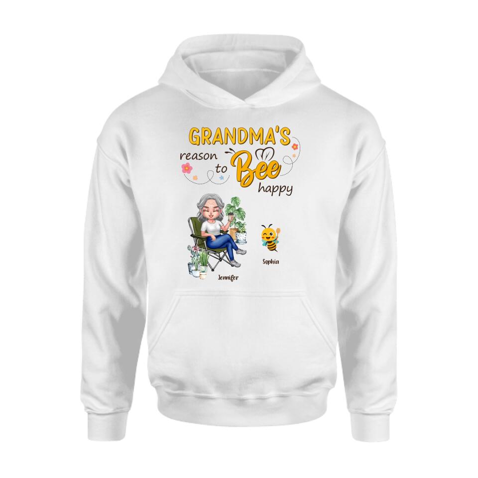 Personalized Grandma T-Shirt/Long Sleeve/Sweatshirt/Hoodie - Gift Idea For Grandma/Mother's Day Gift Idea - Grandma's Reasons To Bee Happy