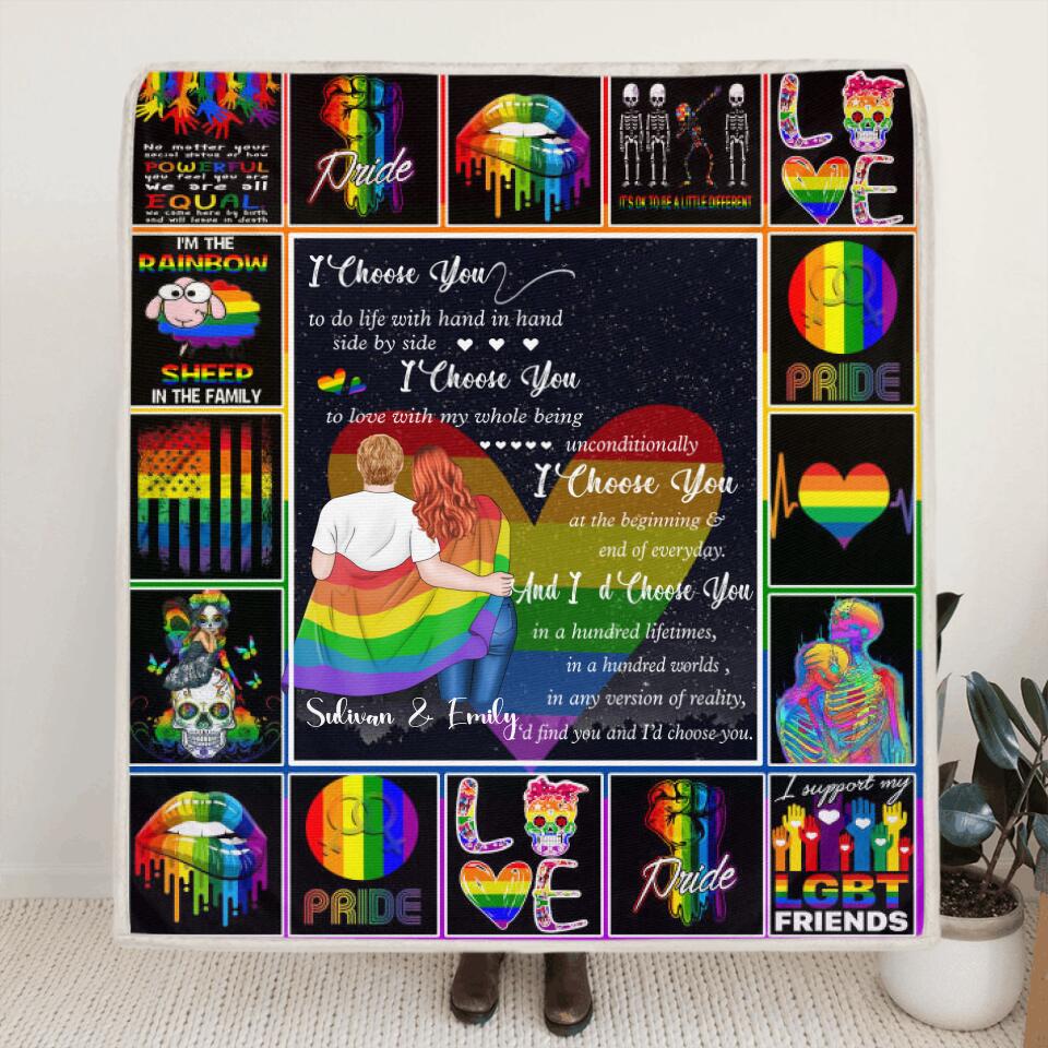 Personalized Quilt/Fleece Blanket Gift For LGBT - Best Gift Idea For LGBT Couple - I Choose You To Do Life With Hand In Hand Side By Side