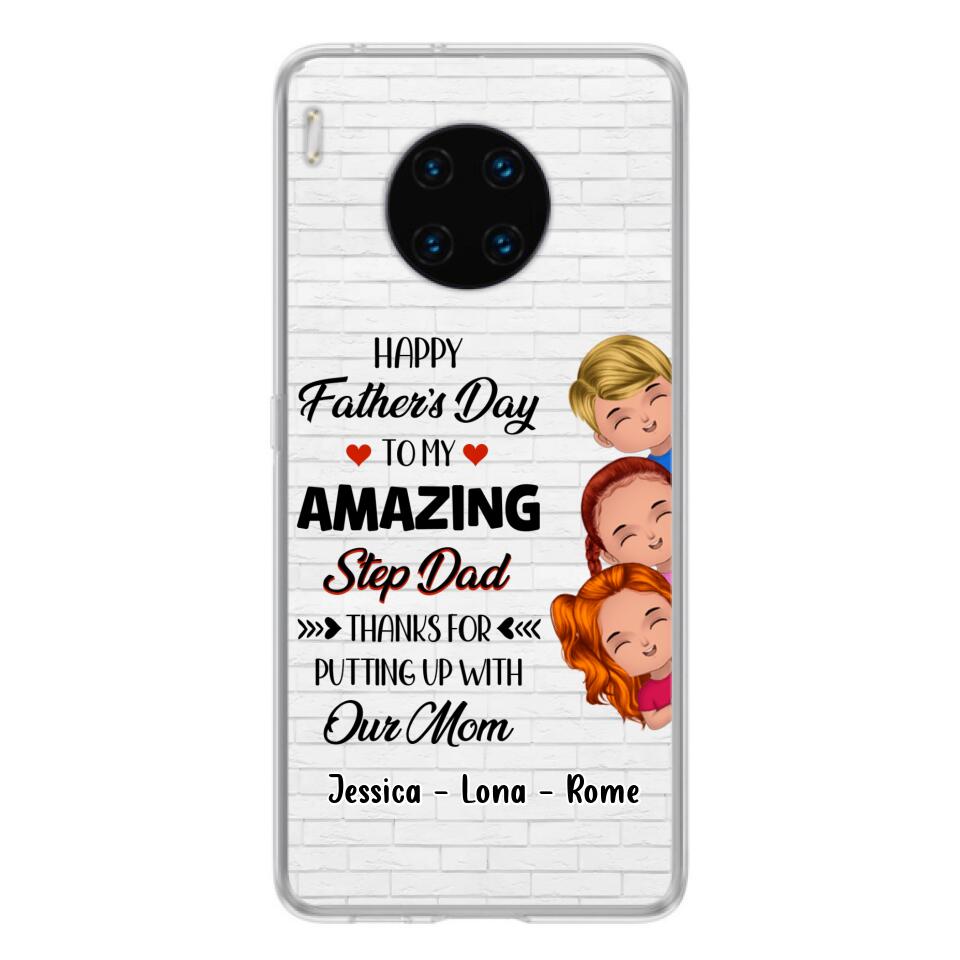Personalized Dad Phone Case - Gift Idea For Father's Day - Up to 3 Kids - To My Amazing Step Dad Thanks For Putting Up With Our Mom - Case For Oppo, Xiaomi & Huawei