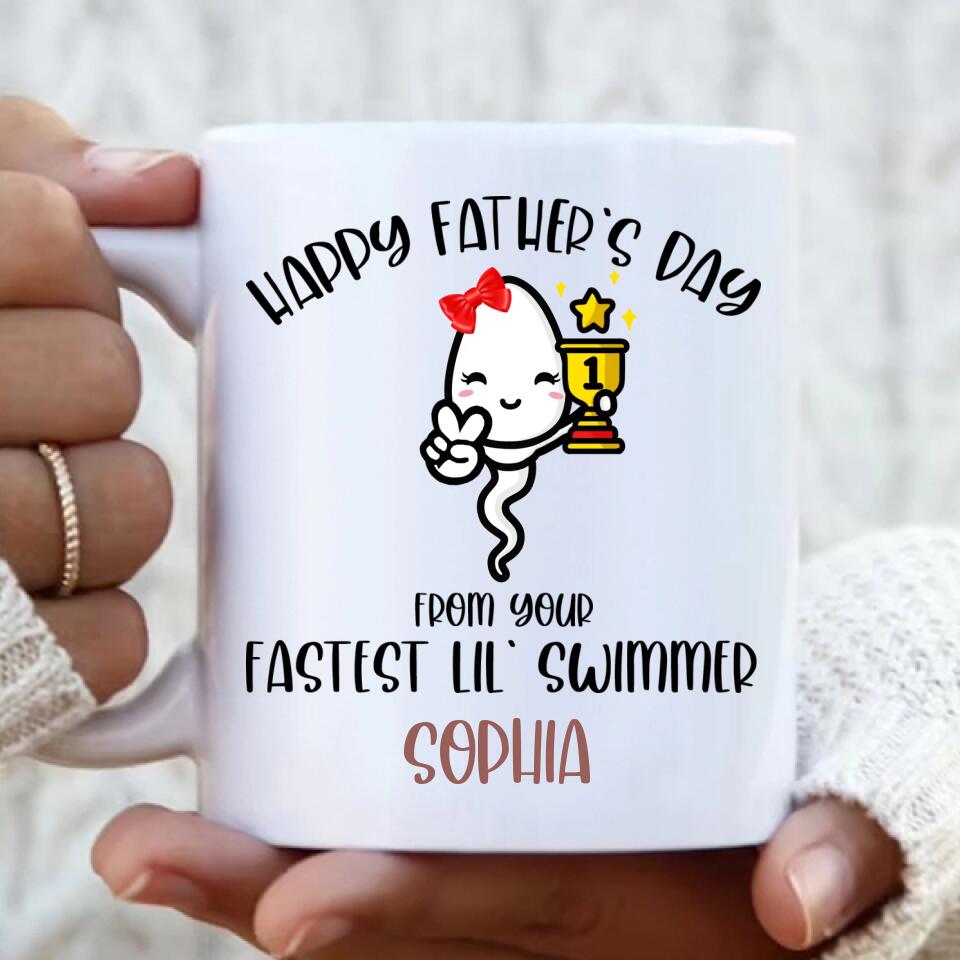 Personalized Father's Day Coffee Mug - Funny Gift Idea For Father's Day - Happy Father's Day From Your Fastest Lil' Swimmer